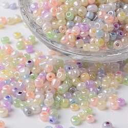 6/0 Ceylon Pearl Luster Plated Round Glass Seed Beads, Mixed Color, 3x4mm, Hole: 1mm, about 6500pcs/450g(SEED-K003-4mm-M08)