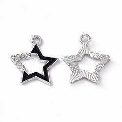 Alloy Rhinestone Pendants, Enamel Style, Star Charm, Platinum, Black, 21.5x19x2.5mm, Hole: 2mm(PALLOY-P287-09P-02)