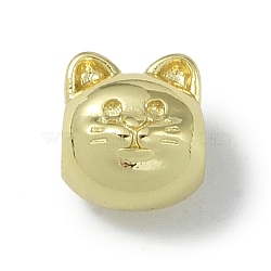 Rack Plating Brass Beads, Long-Lasting Plated, Lead Free & Cadmium Free, Cat, Real 18K Gold Plated, 9.5x8.5x8mm, Hole: 3.5mm(KK-A220-19A-G)