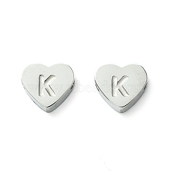 Tarnish Resistant 316L Surgical Stainless Steel Beads, Love Heart with Letter Bead, Stainless Steel Color, Letter K, 5.5x6.5x2.5mm, Hole: 1.4mm(STAS-R230-01K-P-1)