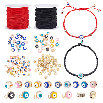 Elite DIY Evil Eye Bracelets Making Kit, Including Flat Round & Column Alloy Enamel Beads & Charms, Polyester Thread, Mixed Color, Beads & Charms: 130Pcs/set