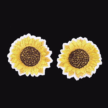 Computerized Embroidery Cloth Iron On Patches, Costume Accessories, Appliques, Sunflower, Yellow, 62x2mm