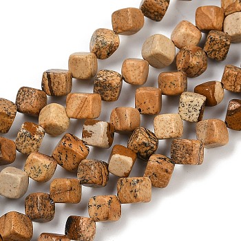 Natural Picture Jasper Beads Strands, Cube, 7.5~8.5x6.5~8.5x5.5~6.5mm, Hole: 0.7mm, about 52~56pcs/strand, 15.16~15.87''(38.5~40.3cm)