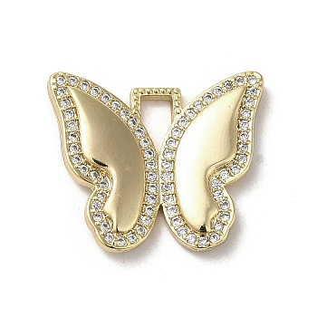 Brass Micro Pave Cubic Zirconia Pendants, Real 18K Gold Plated, Butterfly, 17.5x20x3mm, Hole: 2.5x4.5mm