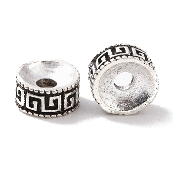 Tibetan Style Alloy Beads, Flat Round with Greek Key, Antique Silver, 8x4mm, Hole: 2.5mm, about 990pcs/1000g