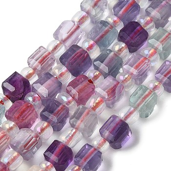 Natural Fluorite Beads Strands, Faceted Table Cut Cube, with Seed Beads, 4.5x4.5x4.5mm, Hole: 1.2mm, about 58pcs/strand, 14.92''(37.9cm)