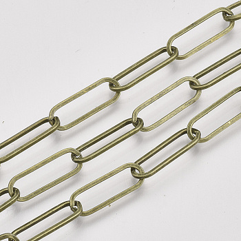 Unwelded Iron Paperclip Chains, Flat Oval, Drawn Elongated Cable Chains, with Spool, Antique Bronze, 18x6x1.2mm, about 82.02 Feet(25m)/roll