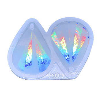 DIY Holographic Teardrop Pendant Food Grade Silicone Molds, Laser Effect Pendant Resin Casting Molds, For UV Resin, Epoxy Resin Jewelry Making, White, 60x79x7mm