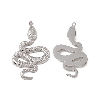201 Stainless Steel Pendants, Snake Charm, Stainless Steel Color, 26x24.5x1.5mm, Hole: 1.4mm