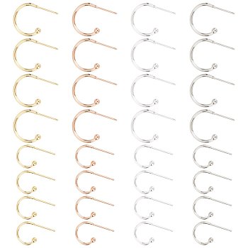 PandaHall Elite 32Pcs 4 Colors 304 Stainless Steel Stud Earring Findings, Mixed Color, 12.5~17x18.5~22x1.5~2.5mm, Pin: 0.8~1mm