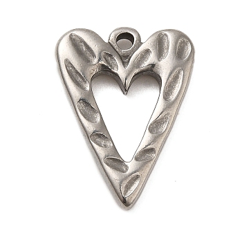 304 Stainless Steel Pendants, Heart Charm, Stainless Steel Color, 21.5x16x3mm, Hole: 1.8mm