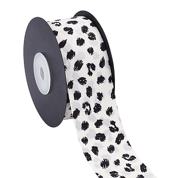 Leopard Print Polyester Ribbon, Clothing Accessories, White, 1-5/8 inch(40mm), 10 yards/roll