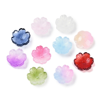 Transparent Spray Paint Glass Beads, Flower, Mixed Color, 14x14x5mm, Hole: 1.5mm