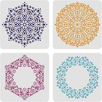 Environmental Protection Theme Plastic Drawing Painting Stencils Templates Sets, Floral Pattern, 30x30cm, 4sheet/set