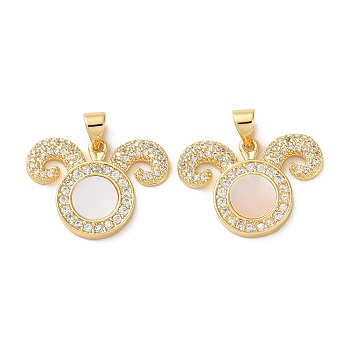 Brass Micro Pave Clear Cubic Zirconia Pendants, with Shell, Real 18K Gold Plated, Bear, 16.5x22.5x2.5mm, Hole: 5x3.6mm