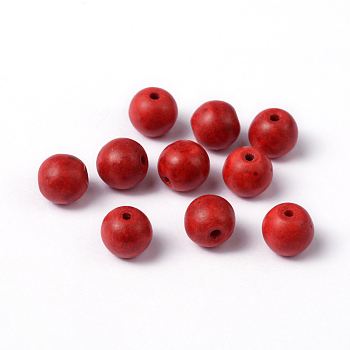 Dyed Red Round Synthetical Howlite Loose Beads, 8~9mm, Hole: 0.8mm
