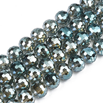 Electroplate Transparent Glass Beads Strands, Half Plated, Faceted, Round, Cadet Blue, 10x9mm, Hole: 1.5mm, about 72pcs/strand, 25.98 inch(66cm)