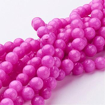 Natural Mashan Jade Round Beads Strands, Dyed, Magenta, 6mm, Hole: 1mm, about 69pcs/strand, 15.7 inch