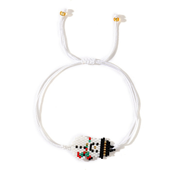 Christmas Cute Cartoon Character Miyuki Handmade Beaded Braided Adjustable Link Bracelets, Snowman, 11 inch(28cm)