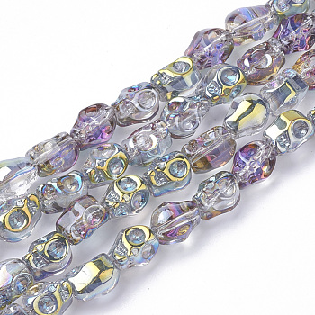 Electroplate Glass Beads Strands, Skull, Green Yellow, 10x8x6.5mm, Hole: 1mm, about 97~100pcs/strand, 39.3 inch