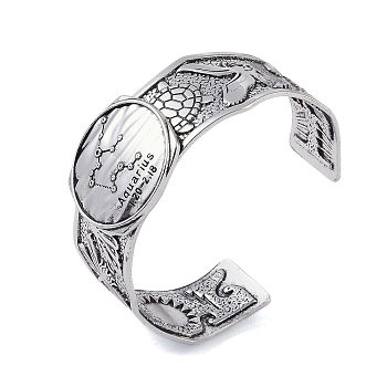 Constellation Alloy Open Cuff Bangles for Women Men, Antique Silver, Aquarius, Inner Diameter: 2-1/2 inch(6.2cm), 20~31mm