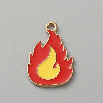 Firefighting Theme Alloy Enamel Pendants, Light Gold, Flame, 24.5x16.5x1.5mm, Hole: 2mm