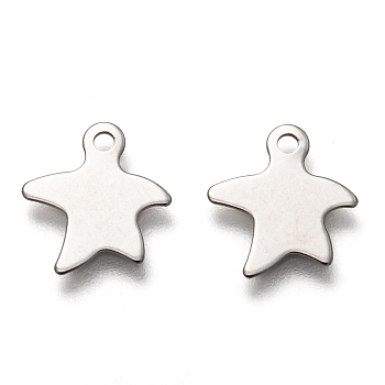 201 Stainless Steel Charms, Laser Cut, Starfish/Sea Star, Stainless Steel Color, 11x11x0.5mm, Hole: 1.4mm
