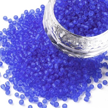12/0 Glass Seed Beads, Frosted Colors, Round, Round Hole, Cornflower Blue, 12/0, 2mm, Hole: 1mm, about 3333pcs/50g, 50g/bag, 18bags/2pounds