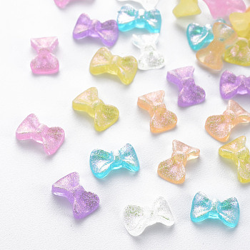 Transparent Resin Cabochons, with Glitter Powder, Bowknot, Mixed Color, 6x9x3mm