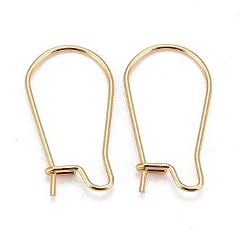 316 Surgical Stainless Steel Hoop Earring Findings, Kidney Ear Wires, Real 18k Gold Plated, 10 Gauge, 20x11x2.5mm, Pin: 0.7mm