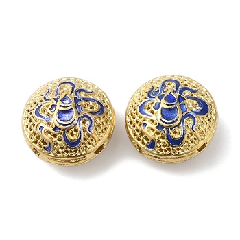 Rack Plating Brass Enamel Beads, Long-Lasting Plated, Cadmium Free & Lead Free, Real 18K Gold Plated, Flat Round, Royal Blue, 16x10mm, Hole: 1.6mm