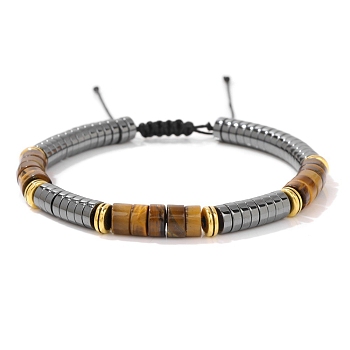 Natural Tiger Eye and Synthetic Non-Magnetic Hematite Braided Bead Bracelets, Inner Diameter: 2-3/8 inch(6cm)