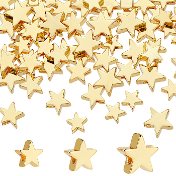 Elite 60Pcs 3 Styles Brass Spacer Beads, Long-Lasting Plated, Real 18K Gold Plated, Star, 5~7x5~7.5x2.5~3mm, Hole: 1.4~1.6mm, 20pcs/style