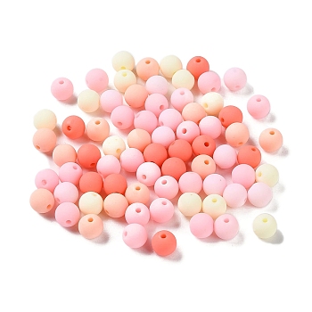 Rubberized Style Imitated Silicone Acrylic Beads, Round, Pink, 8x7.5mm, Hole: 1.6mm, about 1923pcs/500g