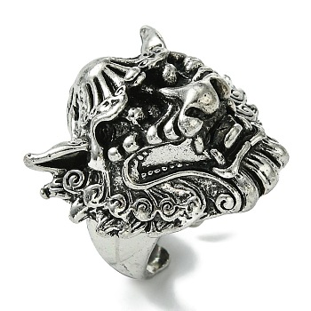 Dragon Alloy Open Cuff Rings for Men, Lead Free & Cadmium Free, Antique Silver, 28mm, Inner Diameter: Adjustable