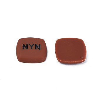 Acrylic Enamel Cabochons, Square with Word NYN, Saddle Brown, 21x21x5mm