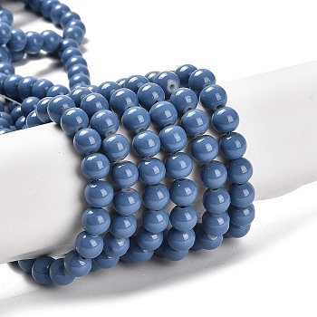 Painted Glass Bead Strands, Baking Paint, Round, Marine Blue, 8mm, Hole: 1.3~1.6mm, about 100pcs/strand, 31.4 inch