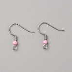 304 Stainless Steel Earring Hooks, French Hooks with Coil and Plastic Ball, Pink, 19.5x18.5x3mm, Hole: 2mm, Pin: 0.7mm(STAS-WH0027-64P-12)