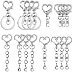20Pcs 4 Styles Zinc Alloy Keychain Clasps, Heart, Platinum, 50~84.5mm, 5pcs/style(FIND-SP0004-22)