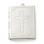304 Stainless Steel Diffuser Locket Pendants for Teachers' Day, Photo Frame Pendants for Necklaces, Book with Cross, Stainless Steel Color, 39x27x5.5mm, Hole: 2.5mm, Inner Diameter: 28.5x18.5mm(STAS-K236-01P)