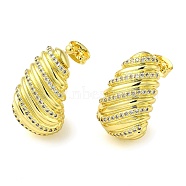 Teardrop Brass Stud Earrings with Clear Cubic Zirconia, Real 16K Gold Plated, 22x13mm(EJEW-G373-08G)