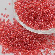 6/0 Glass Seed Beads, Grade A, Round, Transparent Colours Lustered, Cerise, 3.6~4.0mm, Hole: 1.2mm, about 5000pcs/pound(SEED-J012-F6-105B)