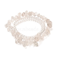Three Loops Stretch Wrap Bracelets, with Natural Quartz Crystal Beads, Round & Chip, 22.04 inch(56cm)(BJEW-JB05530-01)