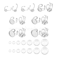 201 Stainless Steel Cuff Pad Ring Settings, and Transparent Round Glass Cabochons, Stainless Steel Color, Tray: 6~18mm, US Size 7 1/4~US Size 8(DIY-UN0055-90)