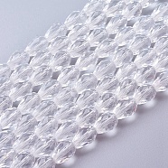 Glass Beads Strands, Faceted, teardrop, Clear, 11x8mm, Hole: 1mm, about 57~59pcs/strand, 26.38~26.77 inch(X-GLAA-R024-11x8mm-12)