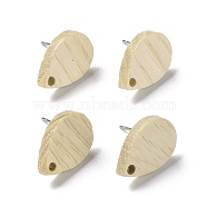 Natural Ash Wood Stud Earring Findings, with 304 Stainless Steel Pin, Teardrop, Teardrop, 12x8mm(EJEW-N054-01)