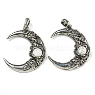 Natural Howlite Pendants, Alloy Flower Crescent Moon Charms, Antique Silver, 43.5x35.5x8.5mm, Hole: 8x7mm(G-P547-04AS-05)