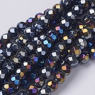 Glass Beads Strands, Faceted Round, Black, AB Color Plated, 6mm, Hole: 1mm, about 50pcs/strand(X-GF6mm27Y-AB)