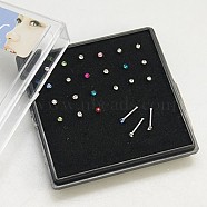 Stainless Steel Nose Studs Nose Piercing Jewelry, with Grade A Rhinestones, without Box, Mixed Color,Stainless Steel Color,9mm(X-AJEW-D006-3A)