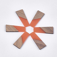 Resin & Walnut Wood Pendants, Trapezoid, Coral, 49~49.5x19~19.5x3.5mm, Hole: 2mm(RESI-S358-83A)